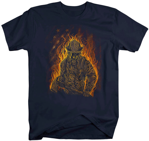 Men's Firefighter Shirt Cool Firefighter T Shirt Gift Idea Flames Graphic Tee Fireman Gift U.S. Flag Tee Unisex Man-Shirts By Sarah