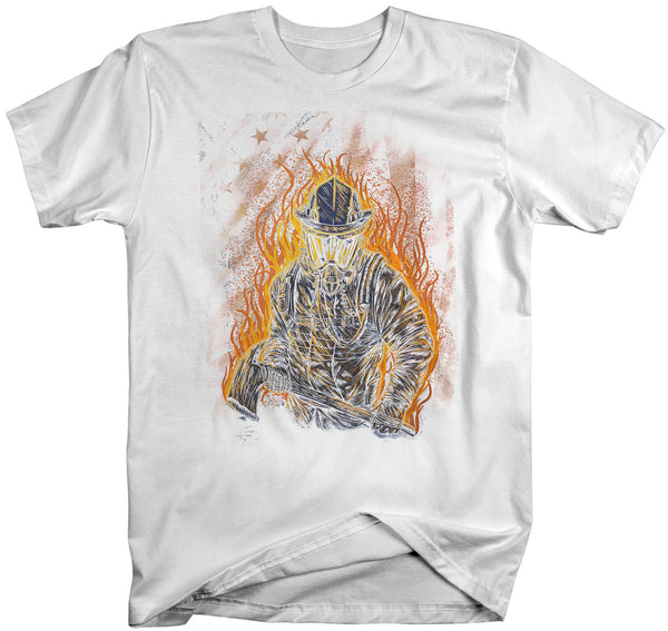 Men's Firefighter Shirt Cool Firefighter T Shirt Gift Idea Flames Graphic Tee Fireman Gift U.S. Flag Tee Unisex Man-Shirts By Sarah