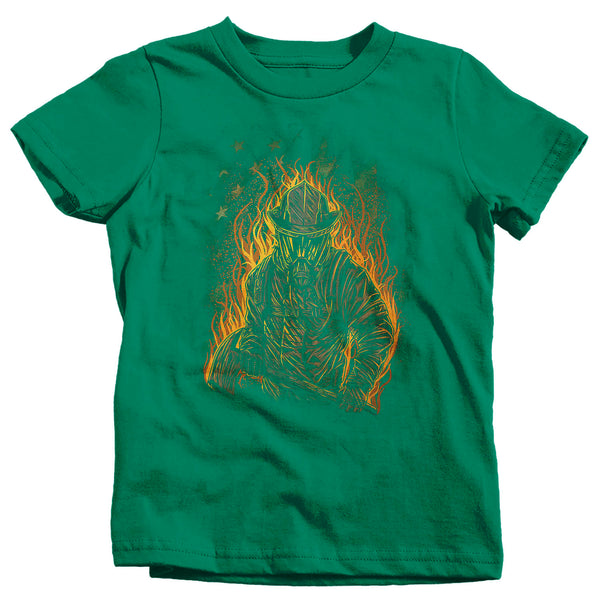 Kids Firefighter Shirt Cool Firefighter T Shirt Gift Idea Flames Graphic Tee Fireman Gift U.S. Flag Tee Boy's Girl's Youth-Shirts By Sarah