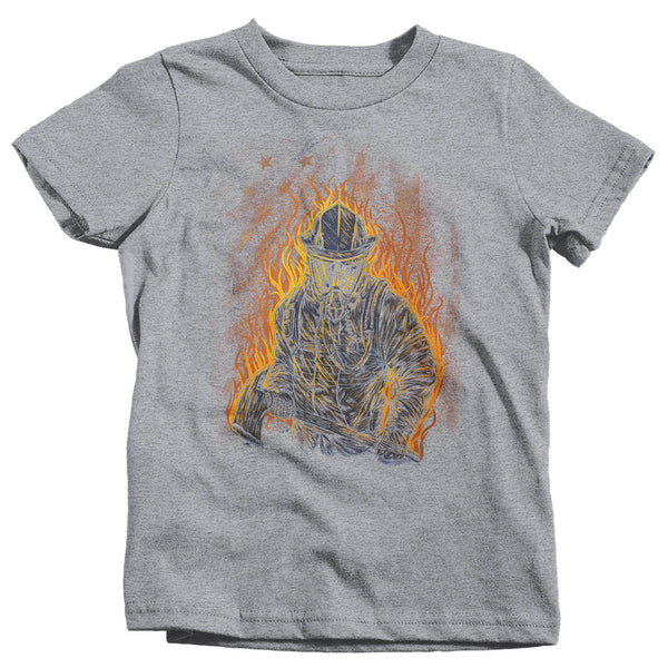 Kids Firefighter Shirt Cool Firefighter T Shirt Gift Idea Flames Graphic Tee Fireman Gift U.S. Flag Tee Boy's Girl's Youth-Shirts By Sarah