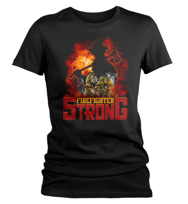 Women's Firefighter Shirt Firefighter Strong T Shirt Fireman Gift Idea Firefighter Gift Mother's Day Tee Ladies V Neck Soft Tee-Shirts By Sarah