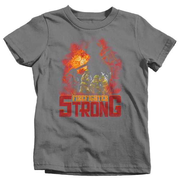 Kids Firefighter Shirt Firefighter Strong T Shirt Fireman Gift Idea Firefighter Gift Father's Day Tee Boy's Girl's Youth Soft Tee-Shirts By Sarah