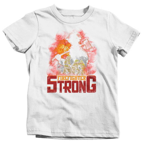 Kids Firefighter Shirt Firefighter Strong T Shirt Fireman Gift Idea Firefighter Gift Father's Day Tee Boy's Girl's Youth Soft Tee-Shirts By Sarah