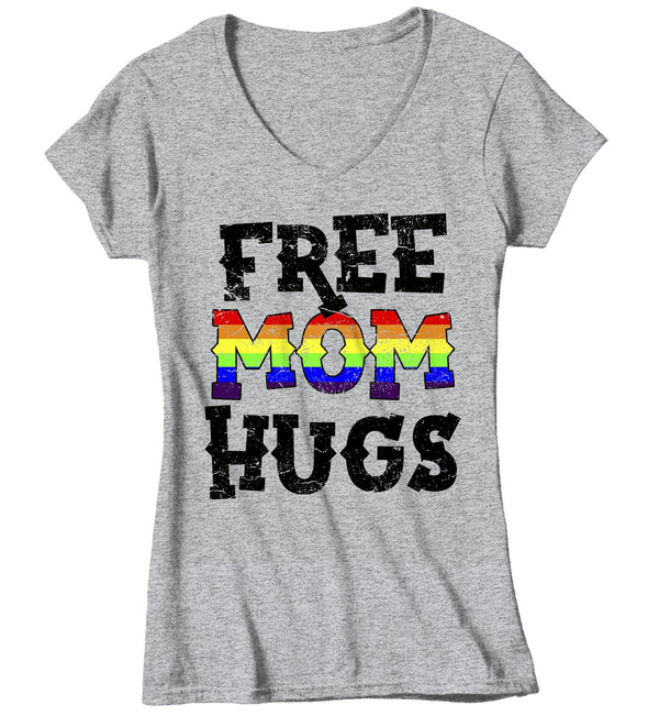 Women's V-Neck LGBT T Shirt Free Mom Hugs Shirt Gay Pride Shirts Mom Hugs T Shirt Gay Support Shirts Proud Mom T Shirt-Shirts By Sarah