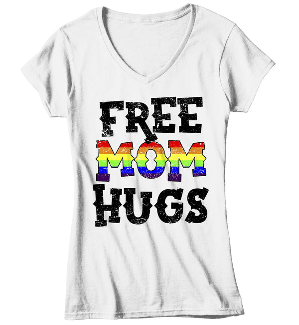 Women's V-Neck LGBT T Shirt Free Mom Hugs Shirt Gay Pride Shirts Mom Hugs T Shirt Gay Support Shirts Proud Mom T Shirt-Shirts By Sarah