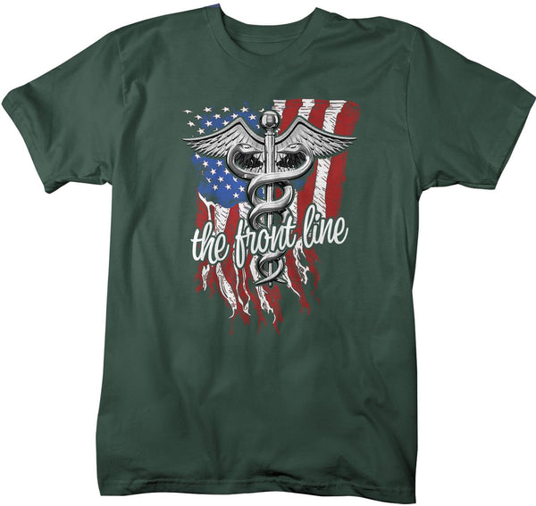 Men's Nurse T Shirt EMT Shirt Paramedic Shirt Doctor Shirt American Flag Gift Idea Front Line America Shirt-Shirts By Sarah