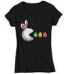 Women's V-Neck Funny Easter Shirt Easter Bunny Eggs T Shirt Egg Hunter Tshirt Rabbit Graphic Tee Streetwear Ladies V-Neck