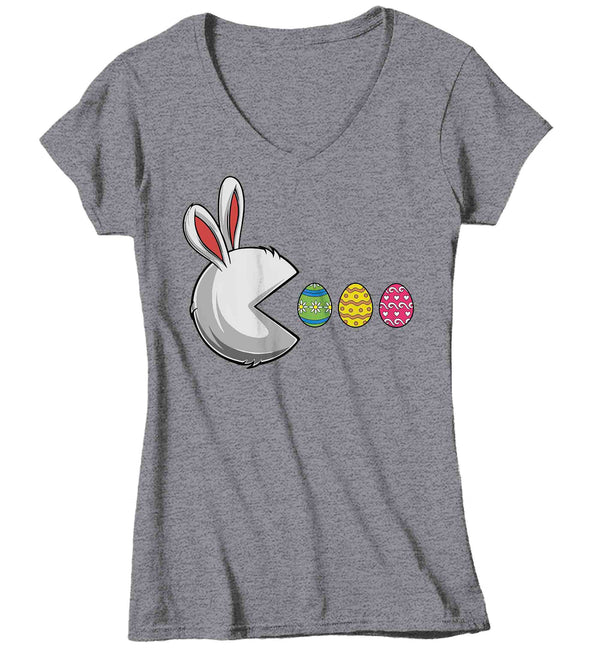 Women's V-Neck Funny Easter Shirt Easter Bunny Eggs T Shirt Egg Hunter Tshirt Rabbit Graphic Tee Streetwear Ladies V-Neck-Shirts By Sarah