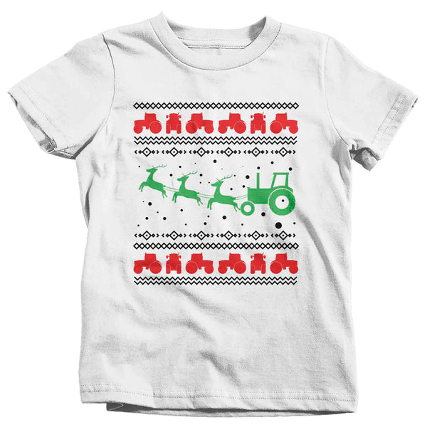 Kids Funny Christmas Tee Ugly Tractor Shirt Farming Christmas T Shirt Farm Reindeer Shirts Farmer Gift Unisex Soft Graphic Youth Shirt-Shirts By Sarah