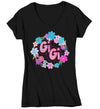 Women's V-Neck Gigi Shirt Granny T Shirt Cute Great Grandma Flowers Wreath Baby Reveal Family Theme TShirt Mother's Day Gift Graphic Tee Ladies