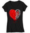 Women's V-Neck Valentine's Day T Shirt Grunge Shirt Rib Skeleton Tee Glitter Heart Halloween TShirt Ladies Graphic Pastel Grunge Clothing Top