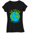 Women's V-Neck Earth Day Shirt Go Vegan T Shirt Save Earth Day April 22 Globe Planet Day Global Warming Gift Shirt Ladies Woman TShirt