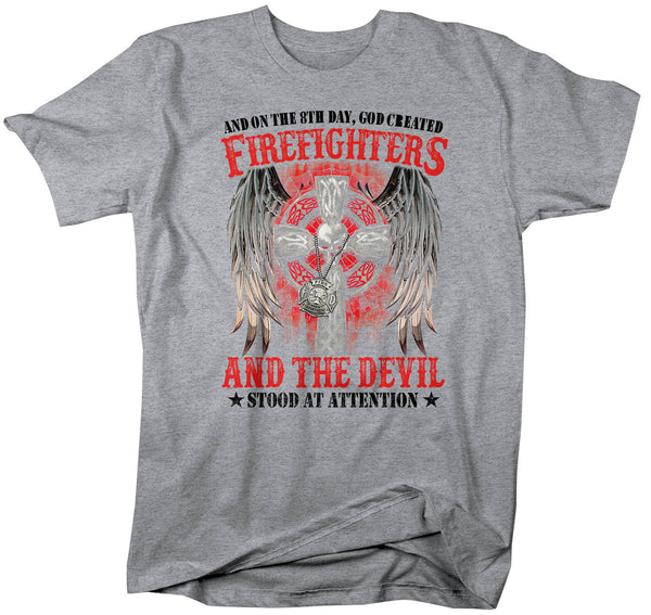 Men's Firefighter Shirt 8th Day God Created T Shirt Fireman Gift Idea Firefighter Gift Father's Day Tee Unisex Man Man's Soft Tee-Shirts By Sarah