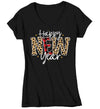 Women's V-Neck New Year's Tee Happy New Year Shirt T Shirt Leopard Shirts Party New Year Eve Celebrate Plaid Ladies Graphic Tee
