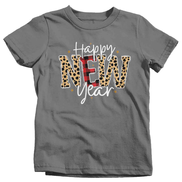 Kids New Year's Tee Happy New Year Shirt T Shirt Leopard Shirts Party New Year Eve Celebrate Plaid Unisex Graphic Tee Girl's Boy's Youth-Shirts By Sarah