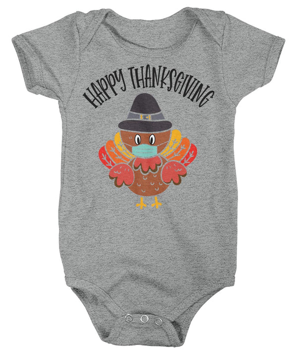 Baby Cute Thanksgiving Bodysuit Cute Turkey Snap Suit Masked Turkey With Mask Boho Cute Turkey Creeper Romper Boy's Girls Infant-Shirts By Sarah
