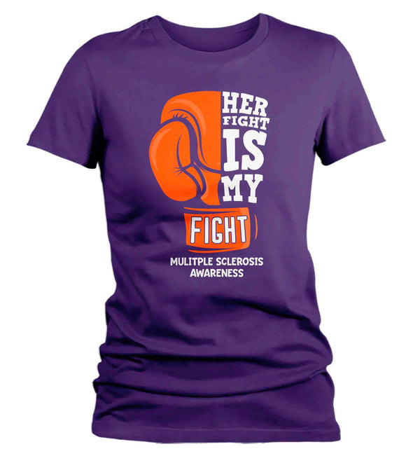 Women's Multiple Sclerosis Shirt Her Fight Is My Fight Boxing Glove MS T Shirt Orange Ribbon Tee Awareness Ladies Woman-Shirts By Sarah