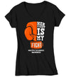 Women's V-Neck Multiple Sclerosis Shirt Her Fight Is My Fight Boxing Glove MS T Shirt Orange Ribbon Tee Awareness Ladies Woman