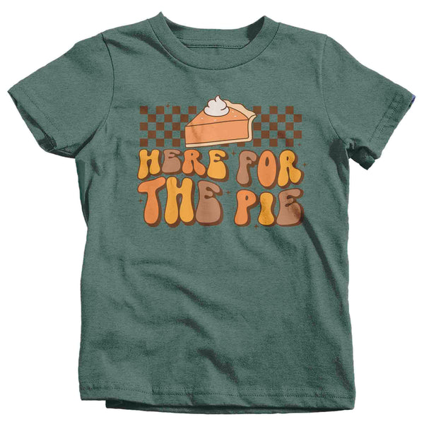 Kids Funny Thanksgiving Shirt Retro Shirt Here For The Pie Tee Vintage Turkey Day Pumpkin Holiday Funny Graphic Tshirt Unisex Youth-Shirts By Sarah
