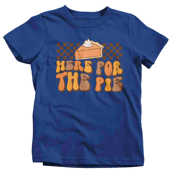 Kids Funny Thanksgiving Shirt Retro Shirt Here For The Pie Tee Vintage Turkey Day Pumpkin Holiday Funny Graphic Tshirt Unisex Youth-Shirts By Sarah