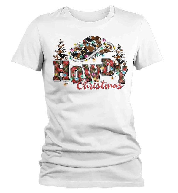 Women's Howdy Christmas Shirt Cowboy Hat XMas Happy Desert Cute Tee Western Country Holiday Funny Graphic Tshirt Ladies-Shirts By Sarah