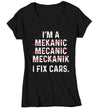 Women's V-Neck Funny Mechanic Shirt I Fix Cars T Shirt Spelling Humor Garage Mekanic Gift Humorous Hilarious Gift Joke Tee Ladies Woman