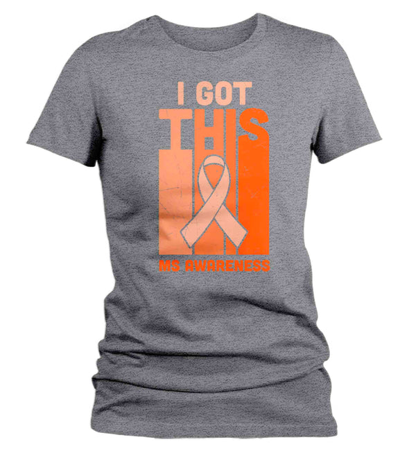 Women's Multiple Sclerosis Shirt I Got This Orange Ribbon MS Support T Shirt Orange Ribbon Gift Graphic Tee Awareness Ladies Woman-Shirts By Sarah