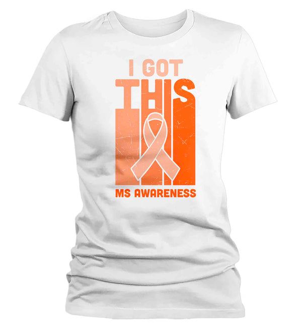 Women's Multiple Sclerosis Shirt I Got This Orange Ribbon MS Support T Shirt Orange Ribbon Gift Graphic Tee Awareness Ladies Woman-Shirts By Sarah