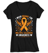 Women's V-Neck Multiple Sclerosis T Shirt I Wear Orange TShirt For MS Awareness T-Shirts Wings Ribbon Gift Tee Shirt Ladies Woman Fitted Tee