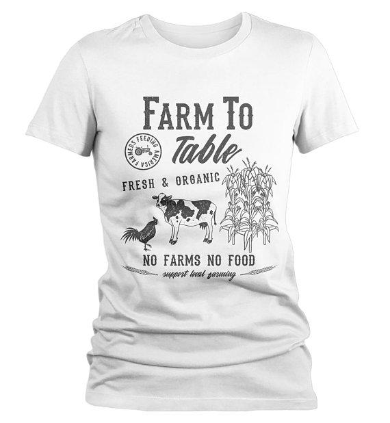 Women's Vintage Farm To Table T-Shirt Farmers Cow Chicken Corn Farming Tee-Shirts By Sarah