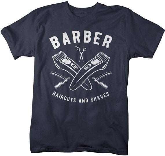 Men's Barber T-Shirt Haircuts & Shaves Vintage Tee Razor Clippers Shirt For Hipster Barbers-Shirts By Sarah