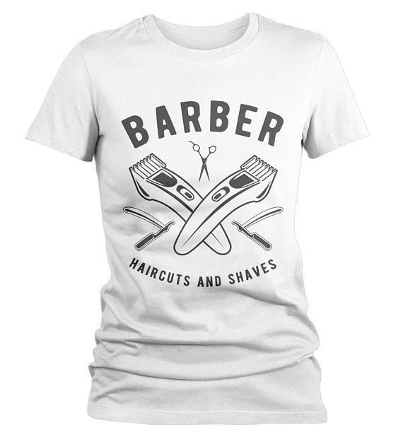 Women's Barber T-Shirt Haircuts & Shaves Vintage Tee Razor Clippers Shirt For Hipster Barbers-Shirts By Sarah