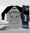 Men's Barber T-Shirt Haircuts & Shaves Vintage Razor Clippers Shirt For Hipster Barbers Raglan 3/4 Sleeve