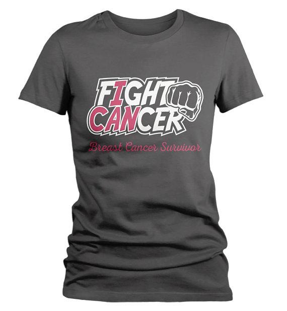 Women's Breast Cancer T Shirt Survivor Shirt I Can Fight Cancer Pink Ribbon Awareness Tee-Shirts By Sarah