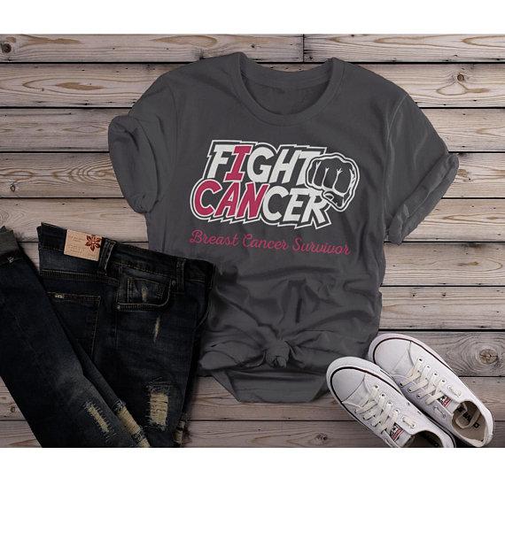 Women's Breast Cancer T Shirt Survivor Shirt I Can Fight Cancer Pink Ribbon Awareness Tee-Shirts By Sarah