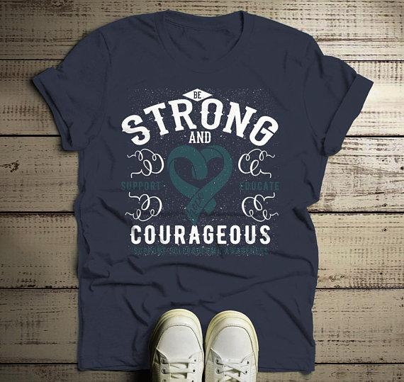 Men's Strong & Courageous Scleroderma Awareness T Shirt Teal Ribbon Scleroderma Shirt-Shirts By Sarah