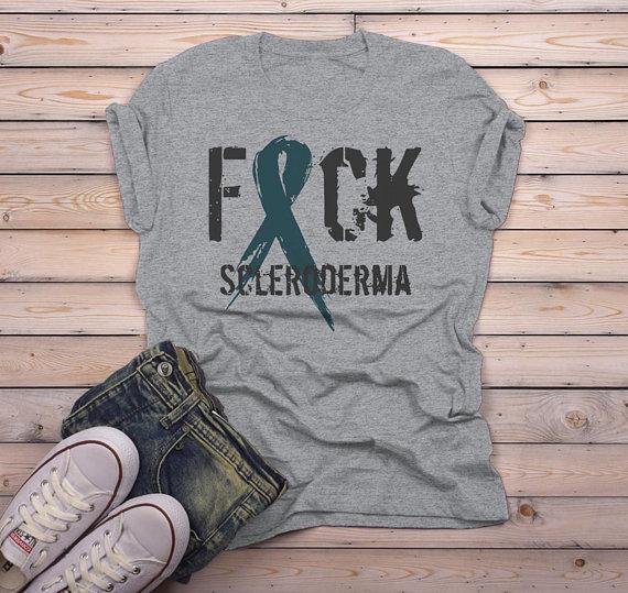 Men's F*ck Scleroderma T Shirt Teal Ribbon Scleroderma Awareness Shirt-Shirts By Sarah