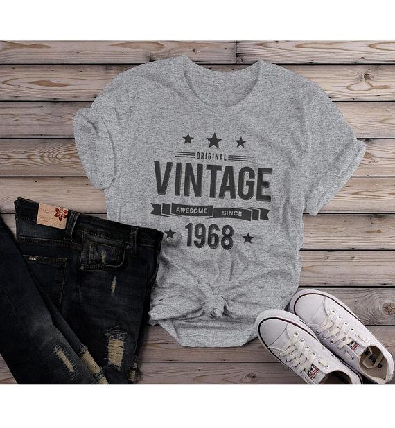 Women's 50th Birthday T Shirt Original Vintage Shirt Awesome Since 1968 Tshirt-Shirts By Sarah