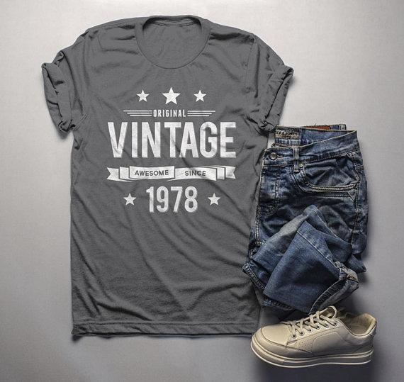 Men's 40th Birthday T Shirt Original Vintage Shirt Forty Awesome Since 1978 Tshirt-Shirts By Sarah