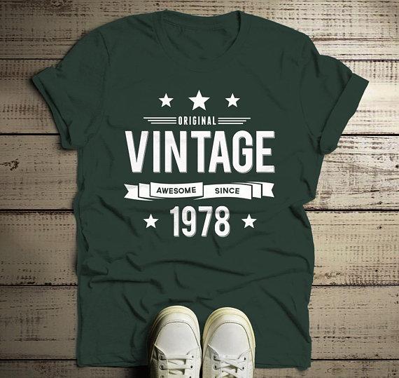Men's 40th Birthday T Shirt Original Vintage Shirt Forty Awesome Since 1978 Tshirt-Shirts By Sarah