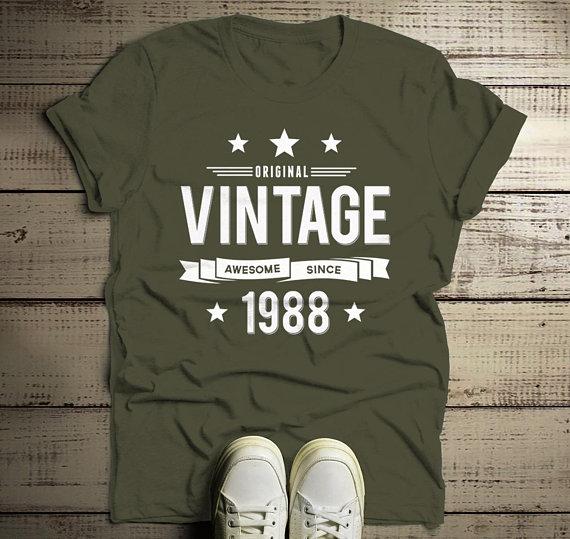 Men's 30th Birthday T Shirt Original Vintage Shirt Thirty Awesome Since 1988 Tshirt-Shirts By Sarah