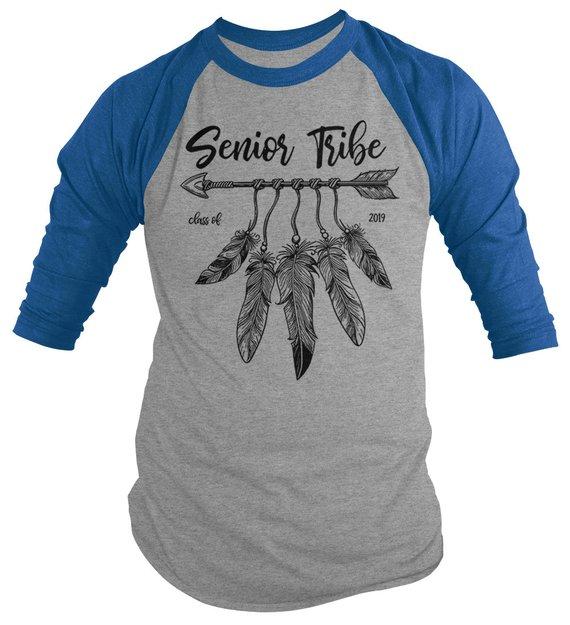 Men's 2019 Senior Raglan Senior Tribe Shirt Class 2019 Graphic Boho Arrow Feathers 3/4 Sleeve-Shirts By Sarah