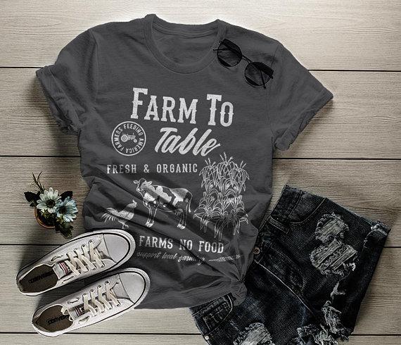 Women's Vintage Farm To Table T-Shirt Farmers Cow Chicken Corn Farming Tee-Shirts By Sarah