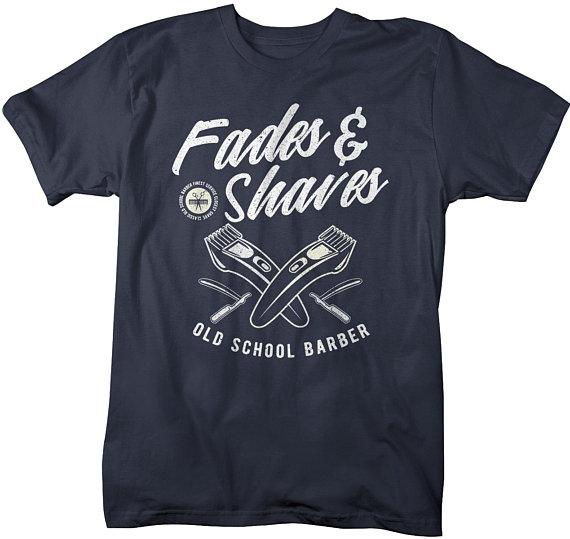 Men's Barber T-Shirt Fades & Shaves Vintage Tee Razor Shirt For Hipster Barbers-Shirts By Sarah