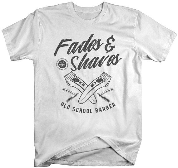 Men's Barber T-Shirt Fades & Shaves Vintage Tee Razor Shirt For Hipster Barbers-Shirts By Sarah