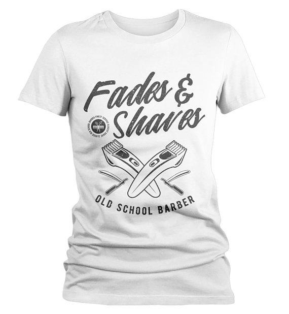 Women's Barber T-Shirt Fades & Shaves Vintage Tee Razor Shirt For Hipster Barbers-Shirts By Sarah