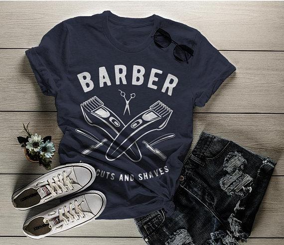 Women's Barber T-Shirt Haircuts & Shaves Vintage Tee Razor Clippers Shirt For Hipster Barbers-Shirts By Sarah