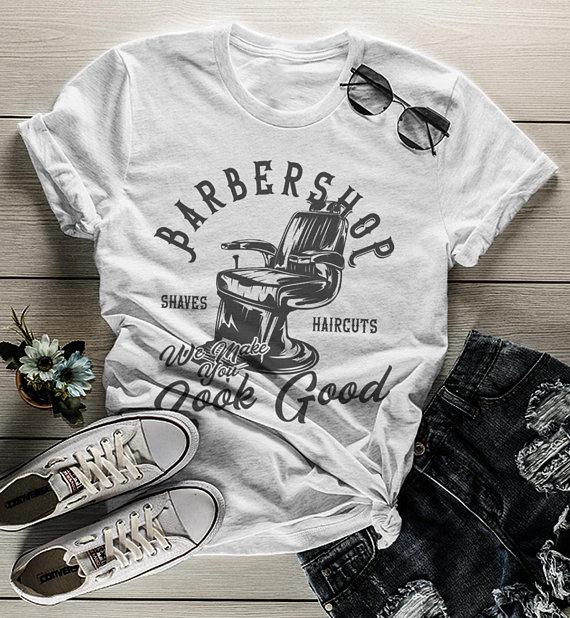 Women's Barbershop T Shirt Barber Shirts Make You Look Good Vintage Graphic Tee-Shirts By Sarah