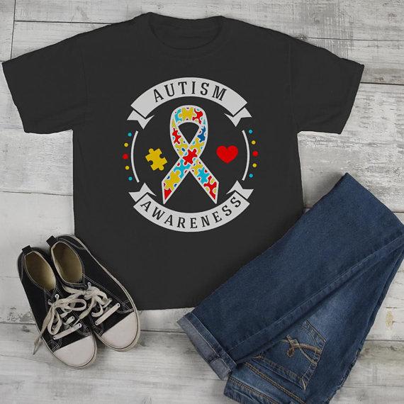 Kids Autism Awareness Shirt Puzzle Ribbon Autism Shirt Heart Support Tee-Shirts By Sarah