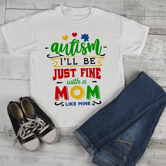 Kids Autism Shirt Be Fine Mom Like Mine Tshirt Cute Autism T Shirt Puzzle Heart-Shirts By Sarah